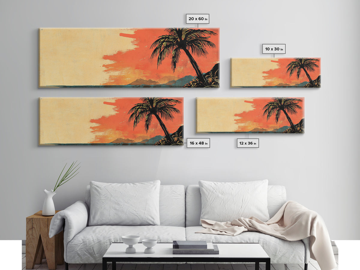 Tropical Palm Sunset Beach Wall Art, Island Canvas Print, Coastal Home Decor, Orange Sky, Summer Living Room Decor, Gift For Her