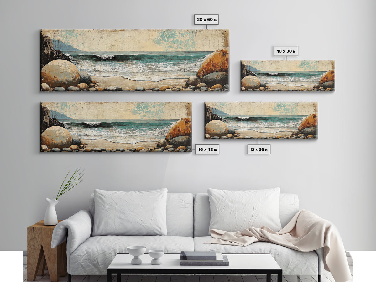 Rocky Ocean Beach Cove Wall Art, Coastal Canvas Print, Seascape Landscape, Nautical Decor, Beach House Living Room Art, Gift For Her