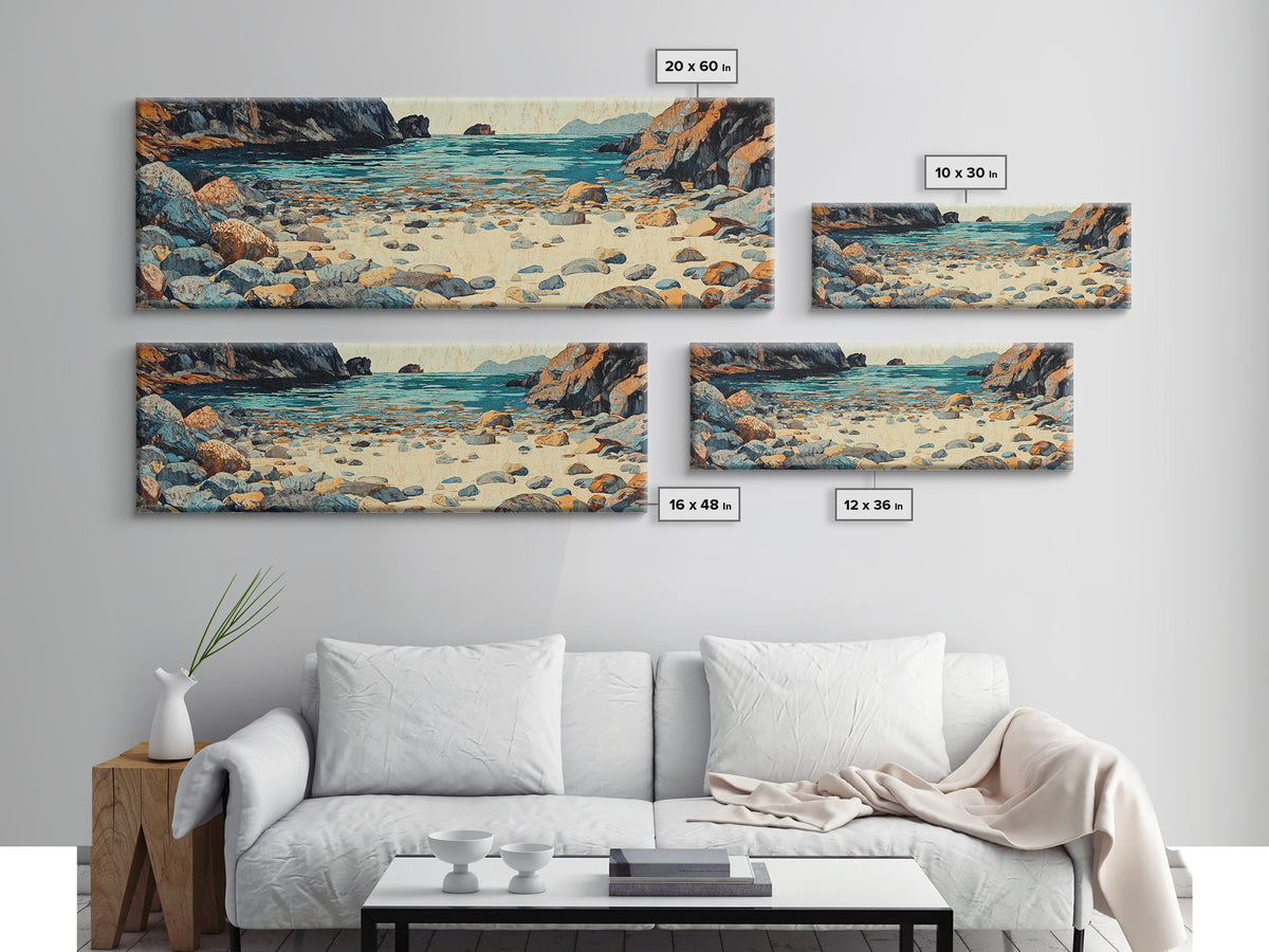 Turquoise Rocky Shore Seascape Wall Art, Coastal Canvas Print, Ocean Landscape, Beach House Decor, Large Living Room Art