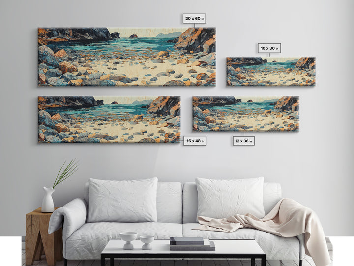 Turquoise Rocky Shore Seascape Wall Art, Coastal Canvas Print, Ocean Landscape, Beach House Decor, Large Living Room Art