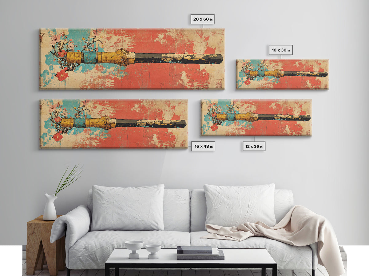 Samurai Katana With Cherry Blossoms Wall Art, Japanese Sword Canvas Print, Martial Arts Decor, Bold Asian Wall Decor, Gift For Him