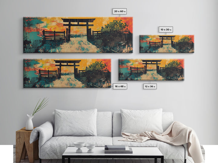 Japanese Torii Gate At Sunset Wall Art, Zen Landscape Canvas Print, Japandi Decor, Meditation Room Art, Asian Wall Decor