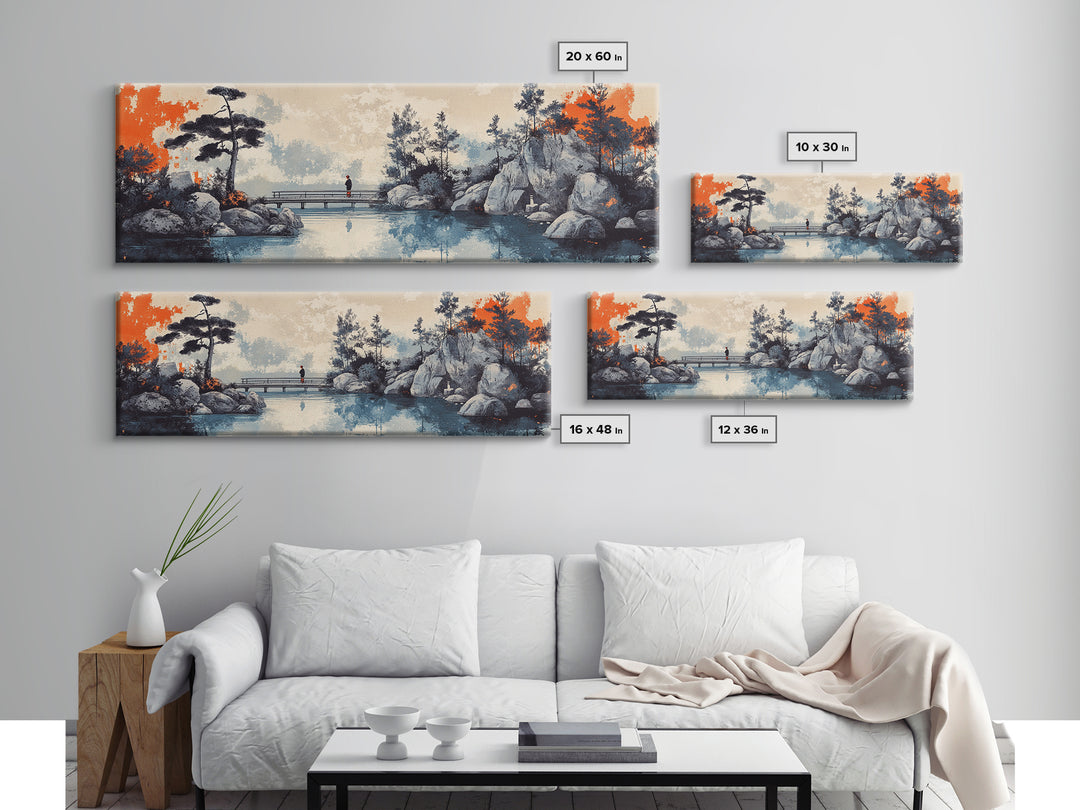 Serene Japanese Garden Bridge, Wall Art, Lake Landscape Canvas Print, Zen Home Decor, Calming Office And Living Room Art
