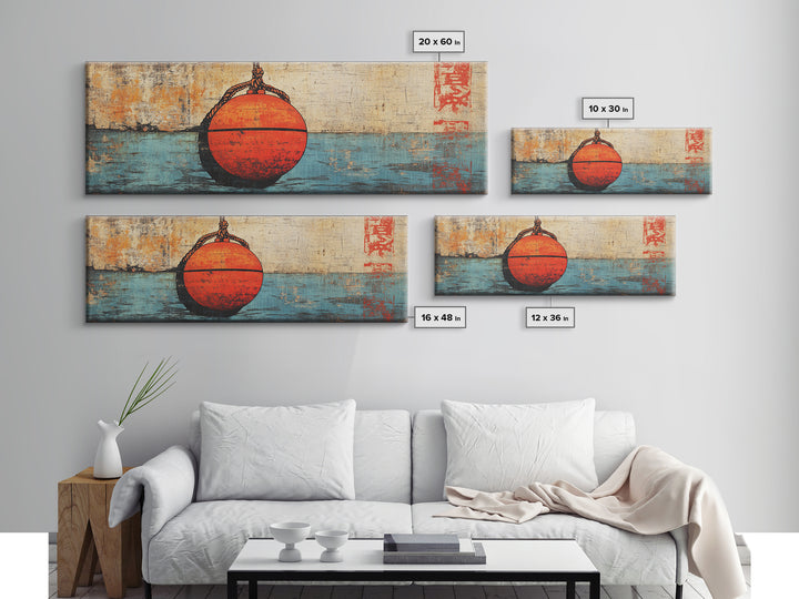 Red Fishing Buoy On Weathered Blue Water, Nautical Wall Art, Coastal Canvas Print, Beach House Decor, Ocean Wall Decor, Gift