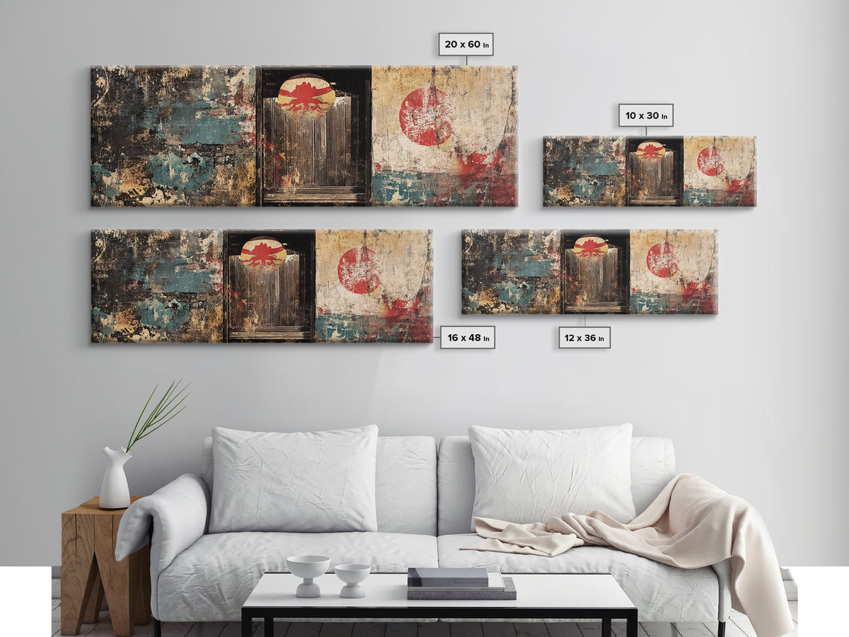 Weathered Japanese Doorway Framed Canvas Print, Wabi Sabi Wall Decor, Asian Inspired Art, Rustic Entryway Home Decor Gift
