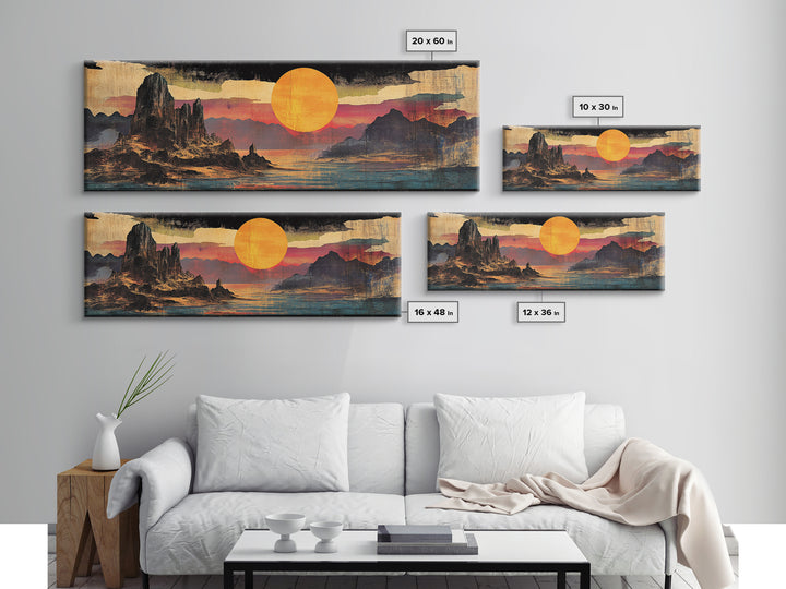 Orange Sun Over Desert Canyon Canvas Print, Southwestern Wall Art, Western Landscape Decor, Large Panoramic Wall Art For Home