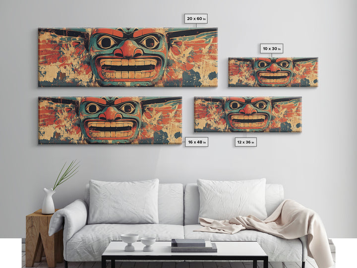 Bold Tribal Mask Framed Canvas Print, Indigenous Wall Art, Ethnic Home Decor, Pacific Northwest Style, Statement Artwork