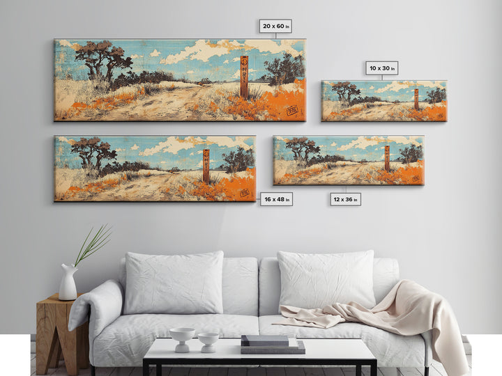 Sunlit Desert Path Canvas Print, Rustic Landscape Wall Art, Southwestern Decor, Orange Wildflower Art, Entryway Home Decor