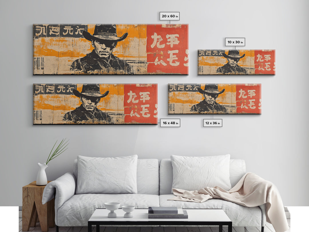 Stoic Cowboy Portrait On Orange Poster Wall Art, Western Pop Art Canvas Print, Man Cave Decor Gift For Him Rustic Home Decor