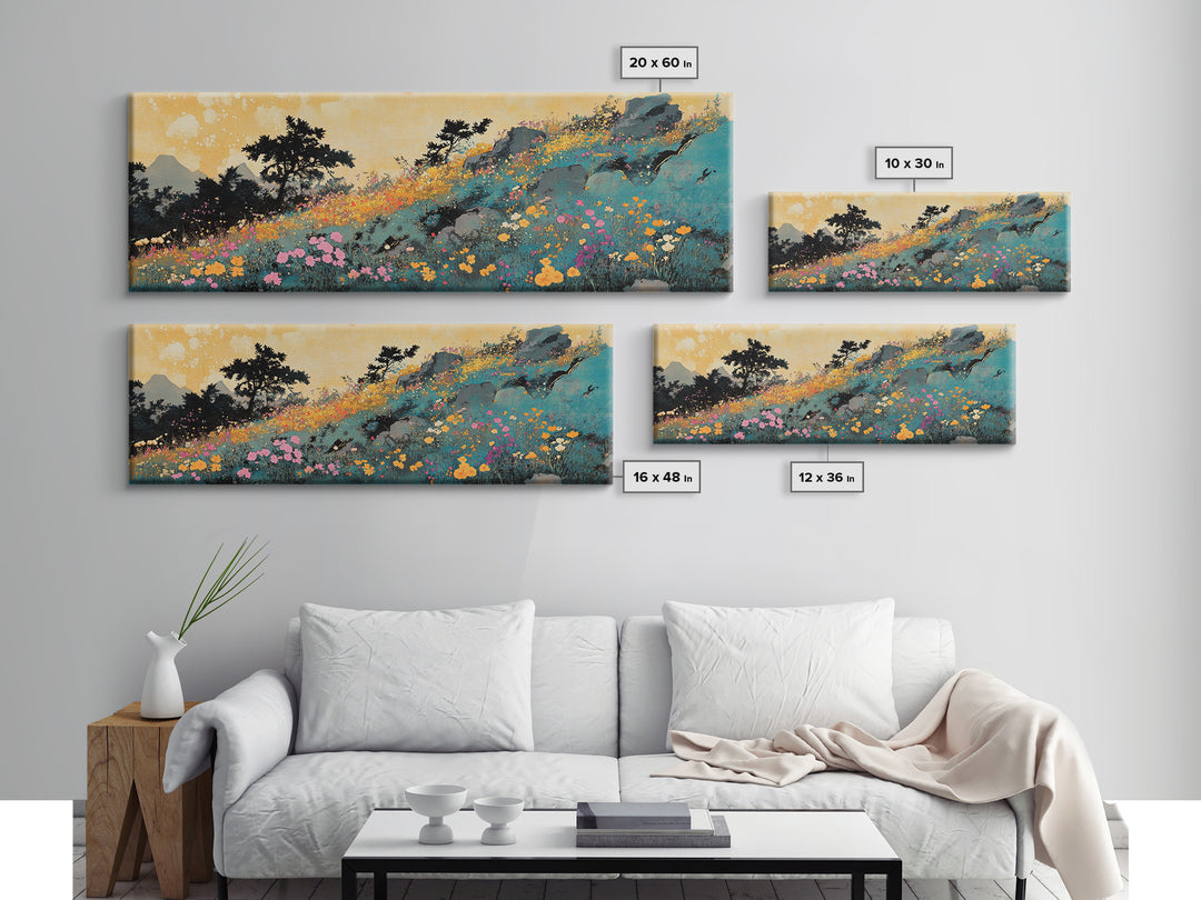 Colorful Wildflower Mountain Meadow Wall Art, Impressionist Landscape Canvas Print, Nature Decor, Large Living Room Art Print