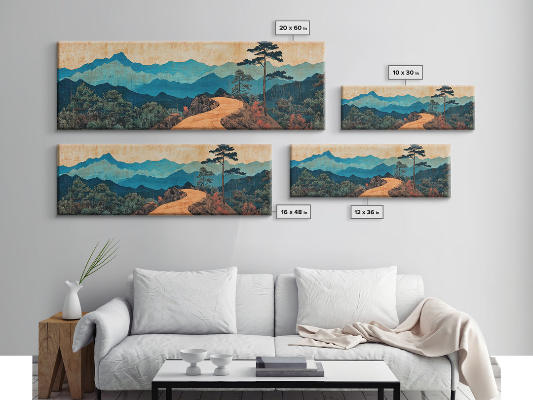 Winding Mountain Path Canvas Print, Blue Ridge Landscape Wall Art, Japanese Inspired Art, Large Panoramic Home Decor, Art Print