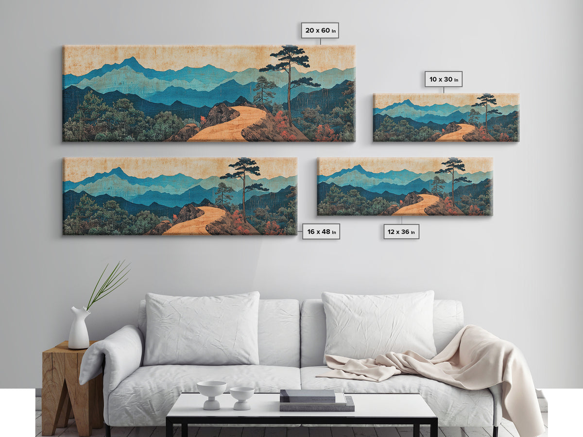 Winding Mountain Path Canvas Print, Blue Ridge Landscape Wall Art, Japanese Inspired Art, Large Panoramic Home Decor, Art Print