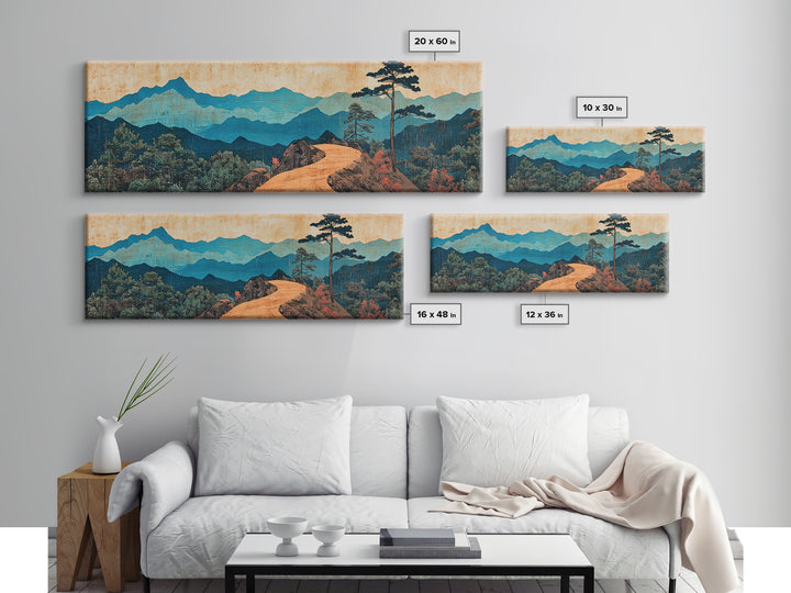 Winding Mountain Path Canvas Print, Blue Ridge Landscape Wall Art, Japanese Inspired Art, Large Panoramic Home Decor, Art Print