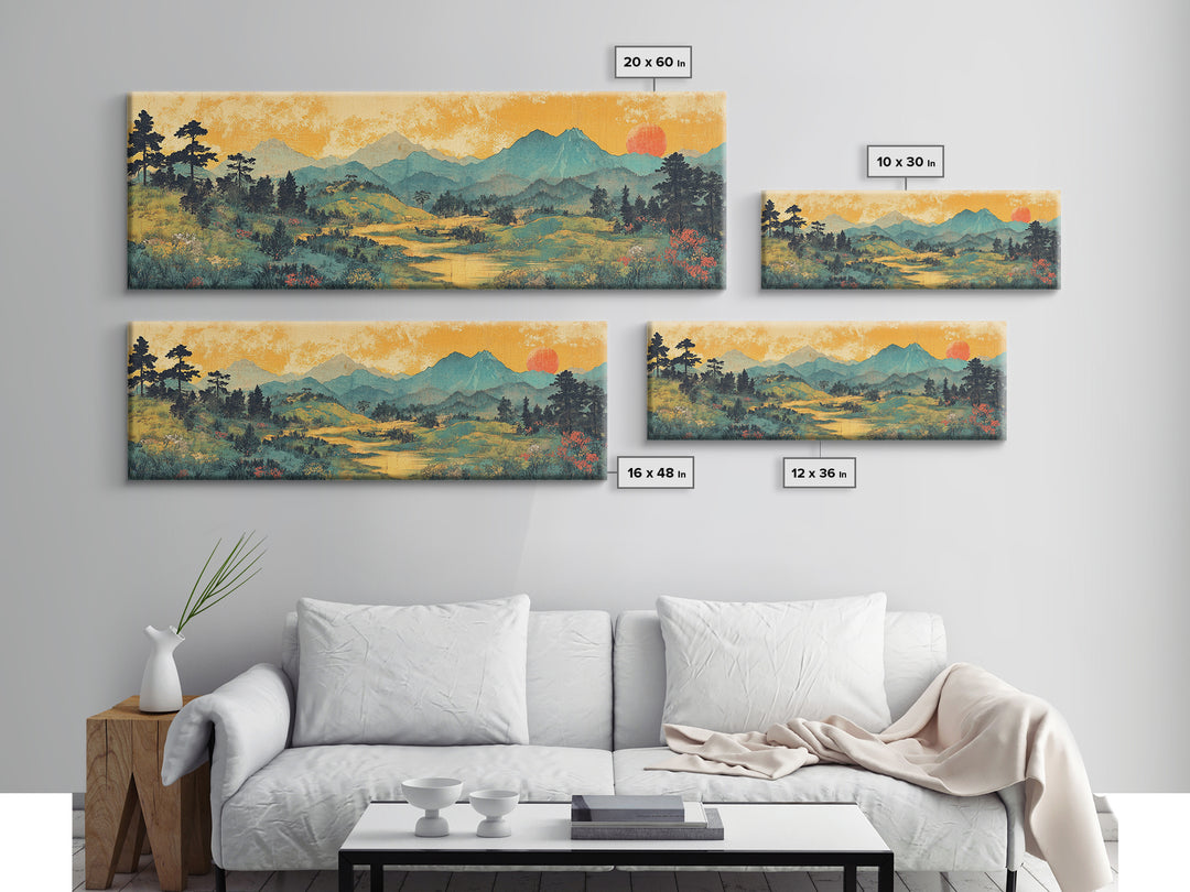 Misty Mountain Meadow Wall Art, Golden Sunrise Landscape Canvas Print, Nature Wall Decor, Above Sofa Living Room Decor Print
