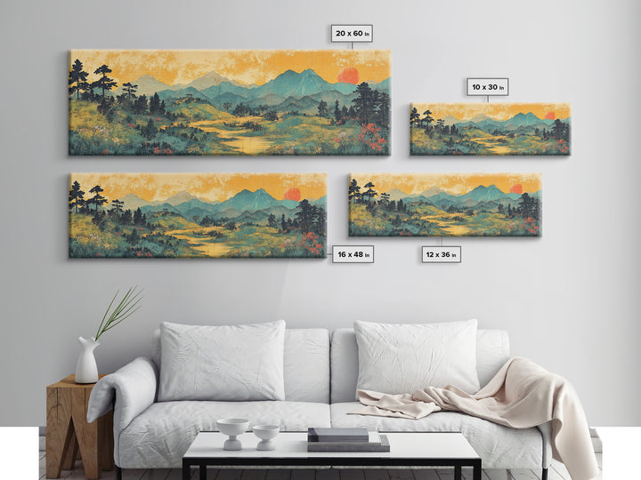 Misty Mountain Meadow Wall Art, Golden Sunrise Landscape Canvas Print, Nature Wall Decor, Above Sofa Living Room Decor Print