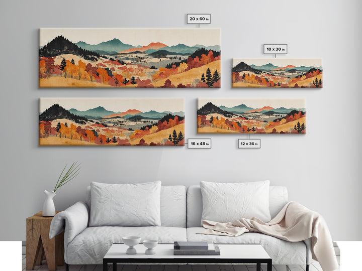 Autumn Mountain Valley Landscape Wall Art, Fall Landscape Art, Rustic Home Decor, Large Horizontal Art, Living Room Decor