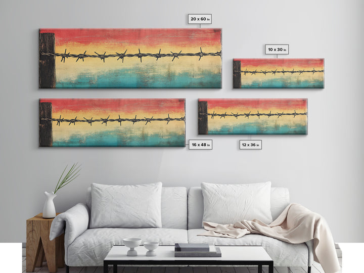 Barbed Wire Sunset Over Water Wall Art, Rustic Industrial Decor, Western Wall Art, Moody Canvas Print, Office Wall Decor