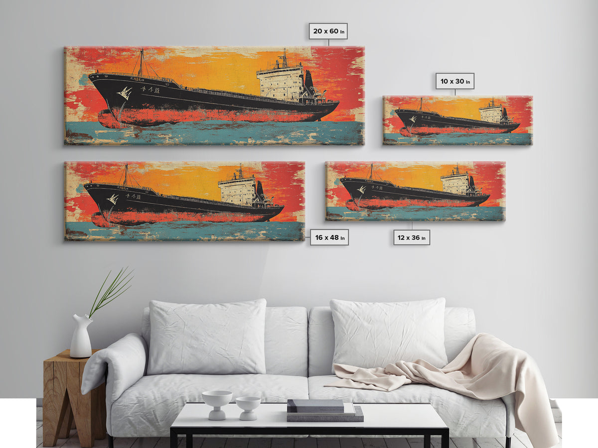 Orange Cargo Ship Seascape Canvas Print, Nautical Wall Art, Industrial Decor, Maritime Art, Ocean Wall Decor, Office Decor