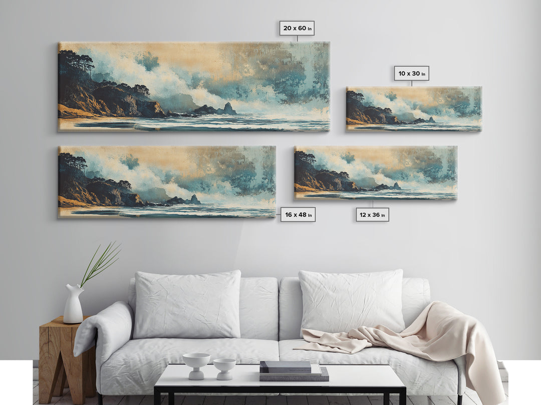 Stormy Coastal Waves And Dark Cliffs Canvas Print, Moody Seascape Wall Art, Ocean Decor, Beach House Living Room Art Print