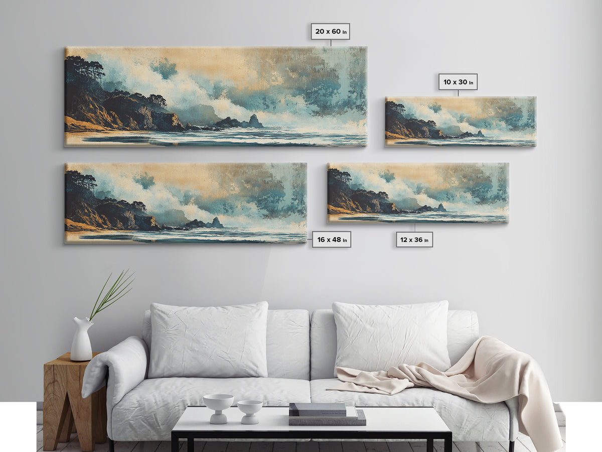 Stormy Coastal Waves And Dark Cliffs Canvas Print, Moody Seascape Wall Art, Ocean Decor, Beach House Living Room Art Print