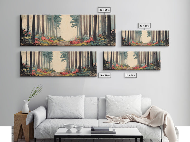 Misty Forest Path With Tall Pines Wall Art, Woodland Landscape Print, Japandi Nature Decor, Calming Office Canvas For Home
