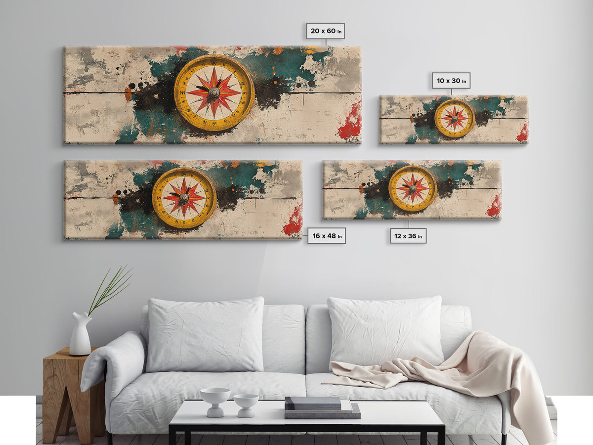 Antique Compass On Abstract Map Canvas Print, Nautical Wall Art, Travel Decor, Explorer Gift, Office Wall Decor For Study Room
