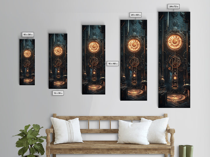 Massive Clockwork Door With Glowing Gears Wall Art, Steampunk Canvas Print, Industrial Sci Fi Decor For Office And Man Cave