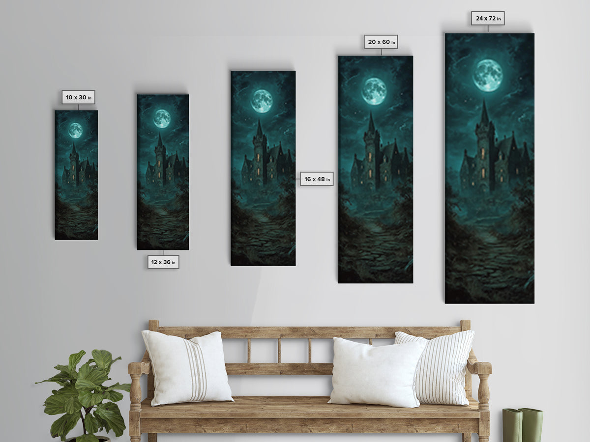 Moonlit Gothic Castle On Misty Path Wall Art, Dark Academia Canvas Print, Haunted House Decor, Moody Fantasy Gothic Wall Decor Gift
