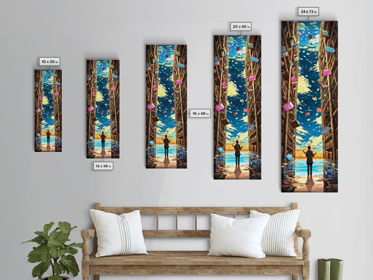 Endless Library Canyon With Flying Books Canvas Print, Book Lover Wall Art, Fantasy Library Decor, Reading Nook Gift For Readers