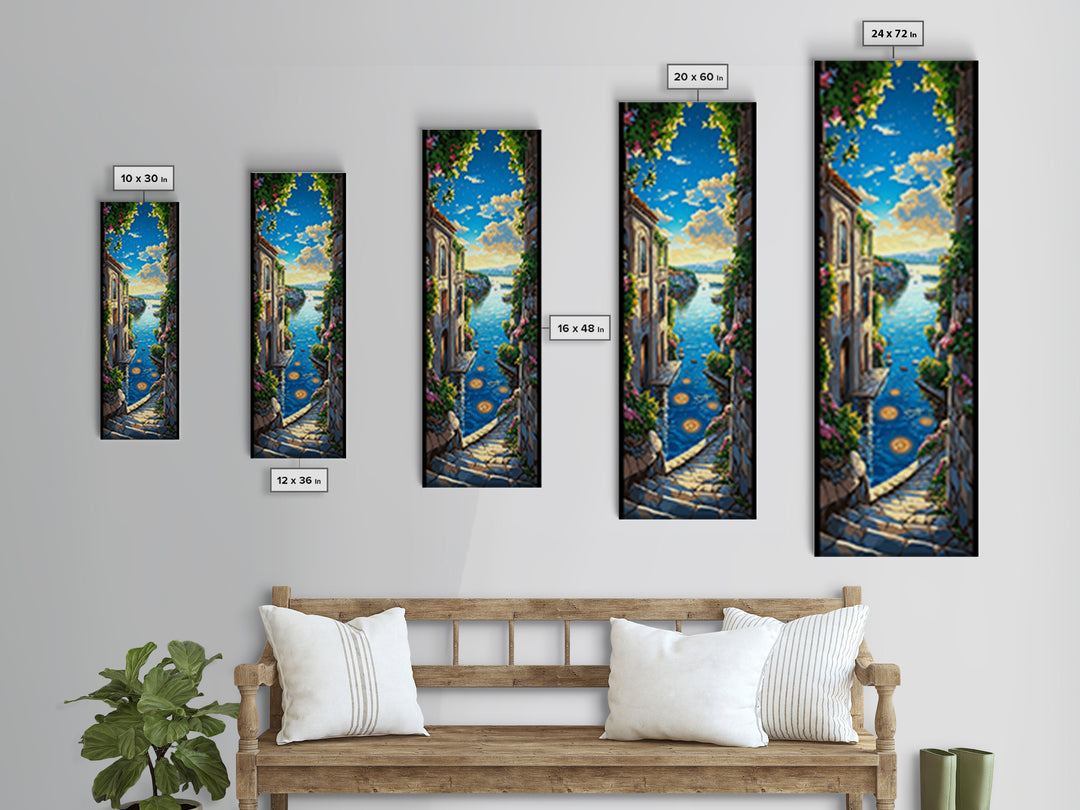 Sunlit Mediterranean Seaside Stairway Wall Art, Coastal Village Canvas Print, Italian Decor, Travel Poster, Beach House Gift