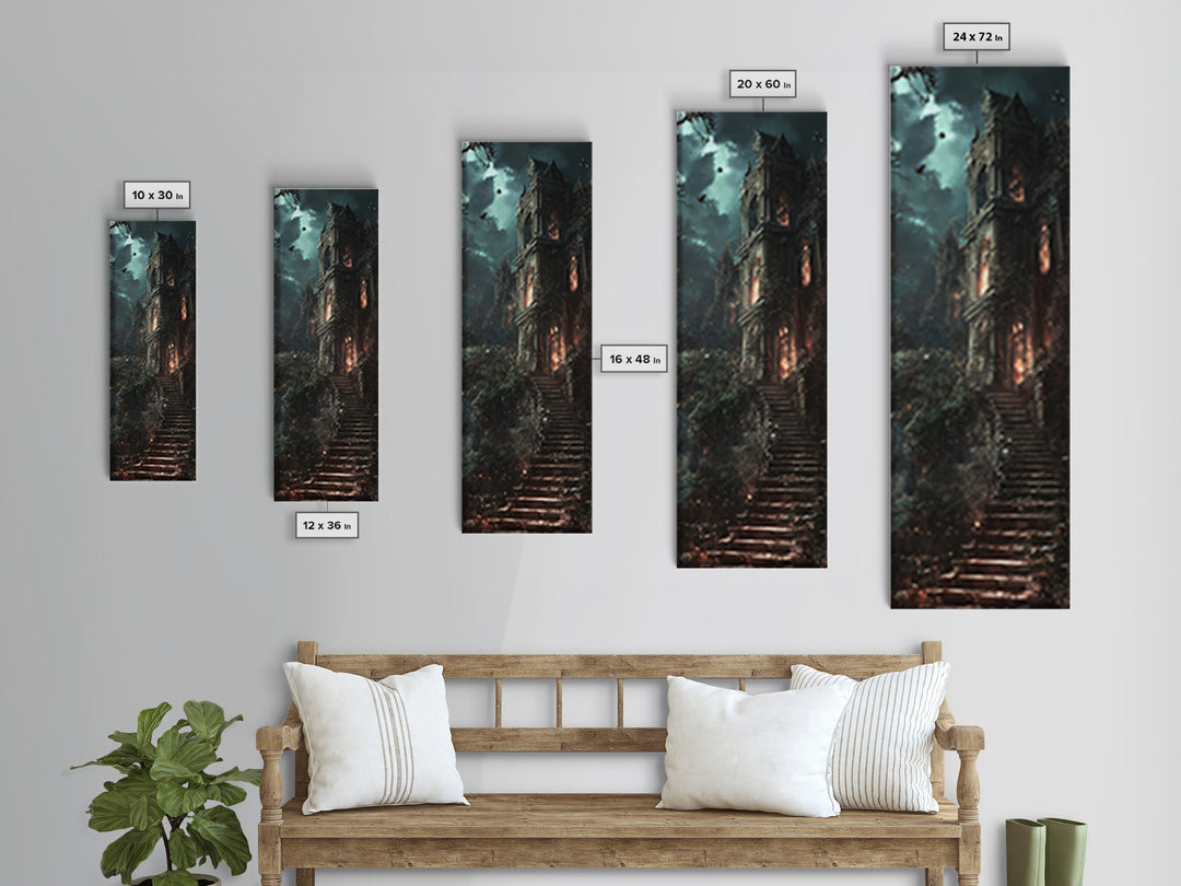 Haunted Gothic Mansion In Moonlit Forest Wall Art, Dark Academia Canvas Print, Spooky Castle Decor, Victorian Horror Gift