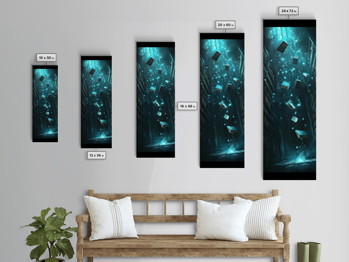 Enchanted Floating Books Library Canvas Print, Dark Academia Wall Decor, Mystical Bookish Art For Magical Reading Nook Decor