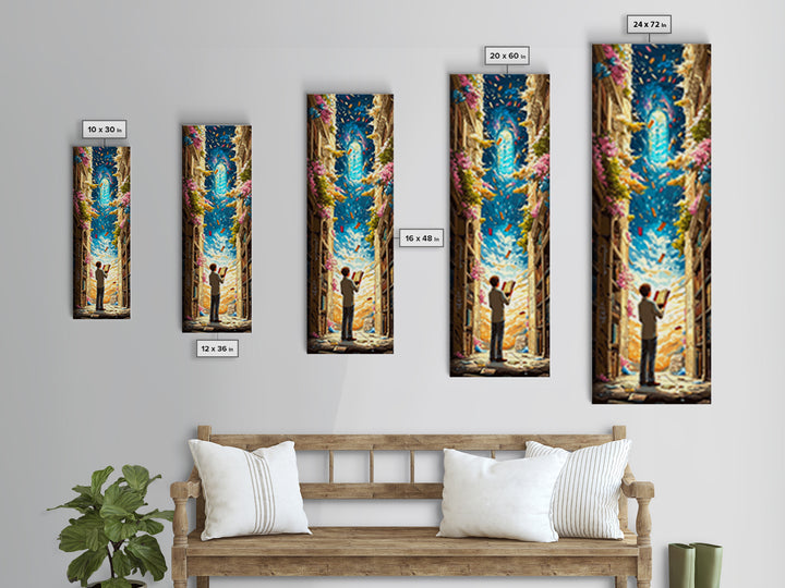 Young Reader Beneath Magical Book Portal Wall Art, Whimsical Library Decor, Cozy Fantasy Reading Nook Print For Book Lovers