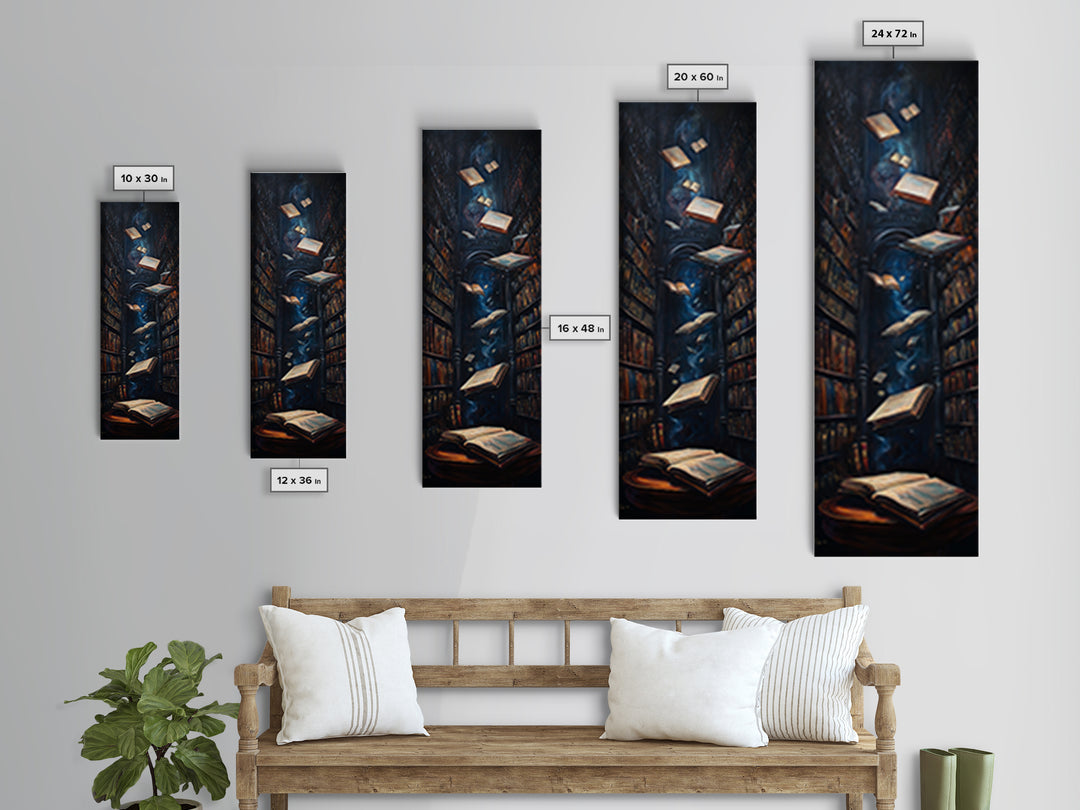 Dark Enchanted Library With Floating Books Wall Art, Gothic Bookish Decor, Dark Academia Print, Fantasy Reading Nook Gift