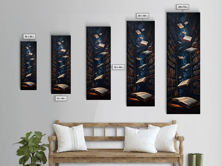 Dark Enchanted Library With Floating Books Wall Art, Gothic Bookish Decor, Dark Academia Print, Fantasy Reading Nook Gift