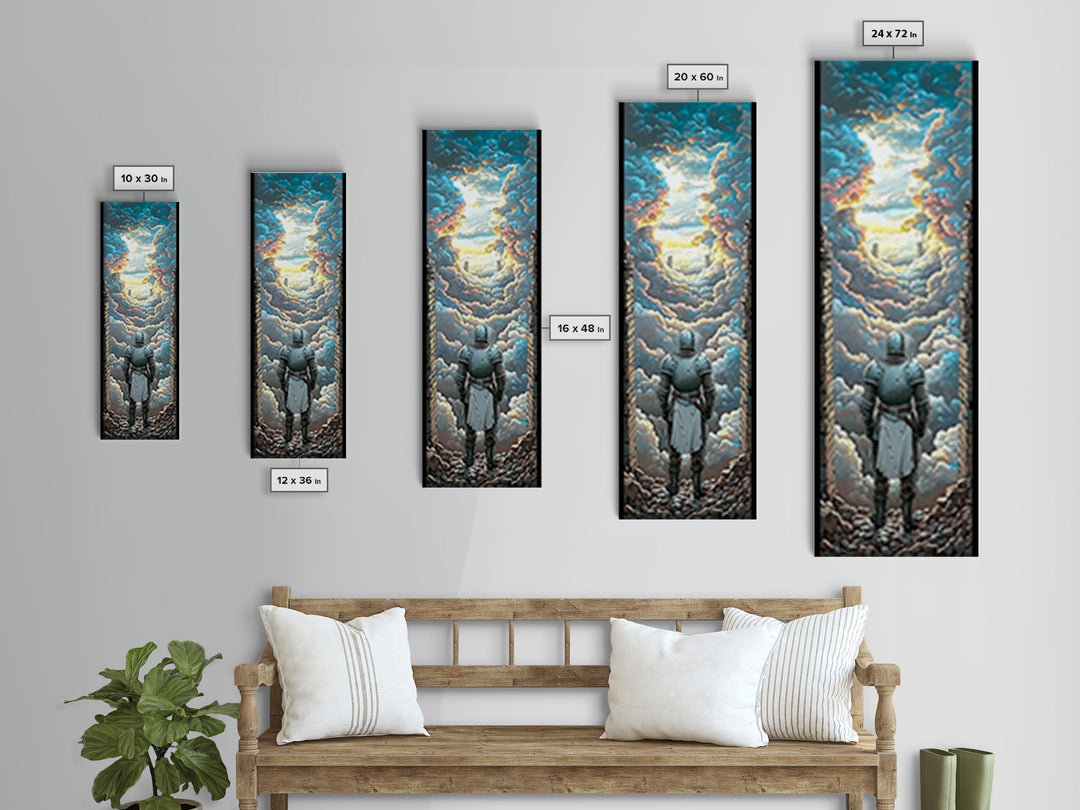 Armored Knight Before Radiant Cloud Portal Wall Art, Fantasy Castle Decor, Medieval Artwork, Inspirational Home Decor Gift