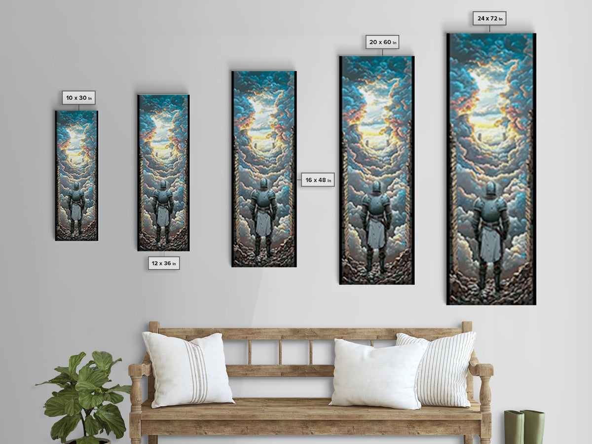 Armored Knight Before Radiant Cloud Portal Wall Art, Fantasy Castle Decor, Medieval Artwork, Inspirational Home Decor Gift