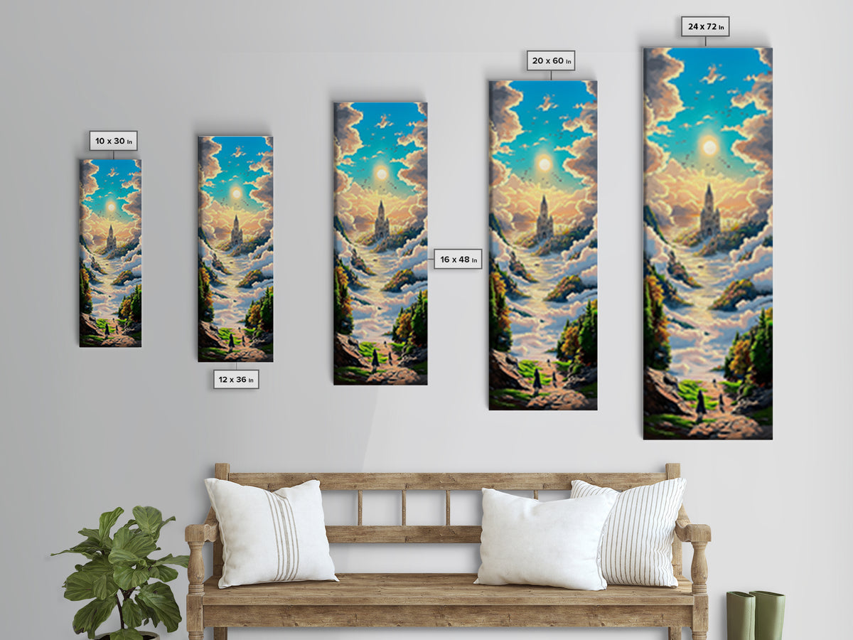 Castle In The Clouds Along Sunlit Valley Canvas Print, Dreamy Fantasy Landscape Wall Art, Whimsical Nursery Decor Gift For Her
