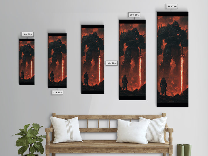 Dark Fire Titan With Crimson Sword Canvas Print, Epic Fantasy Wall Art, Demon Warrior Art Print, Gothic Gaming Room Decor