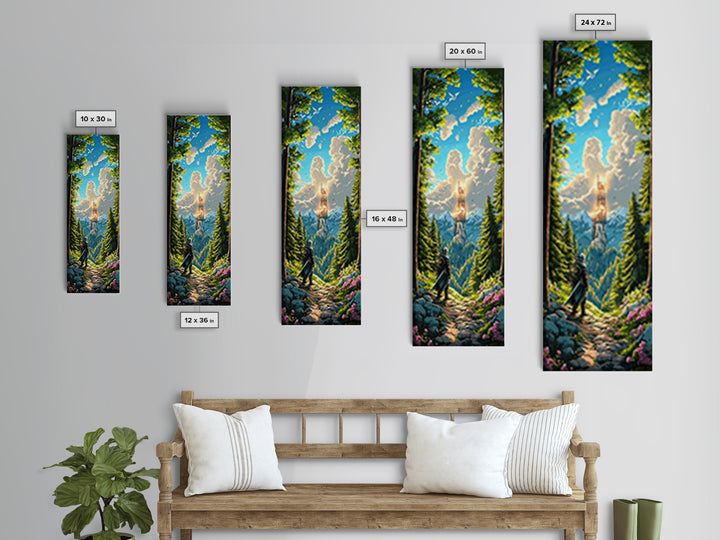 Knight In Sunlit Forest Tower Wall Art, Fantasy Landscape Canvas, Medieval Adventure Decor, Epic Mountain Living Room Print