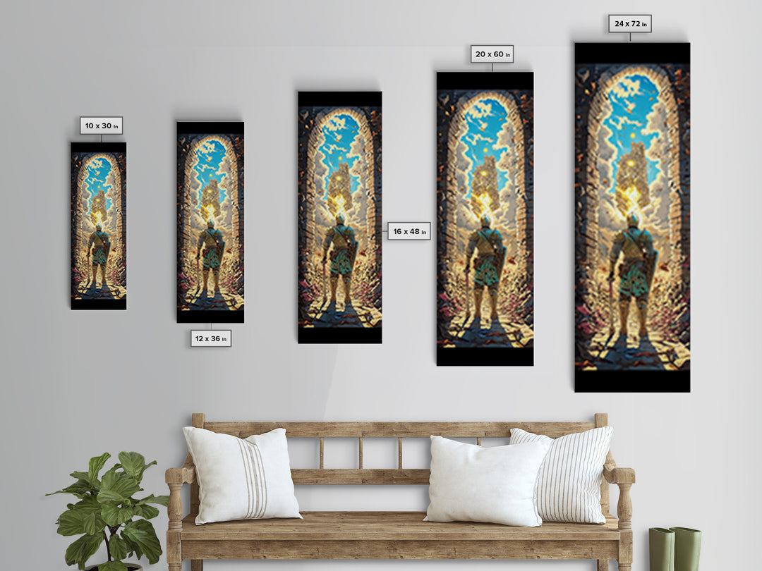 Knight At Golden Portal Framed Canvas Print, Fantasy Castle Wall Art, Medieval Adventure Decor, Magical Entryway Artwork