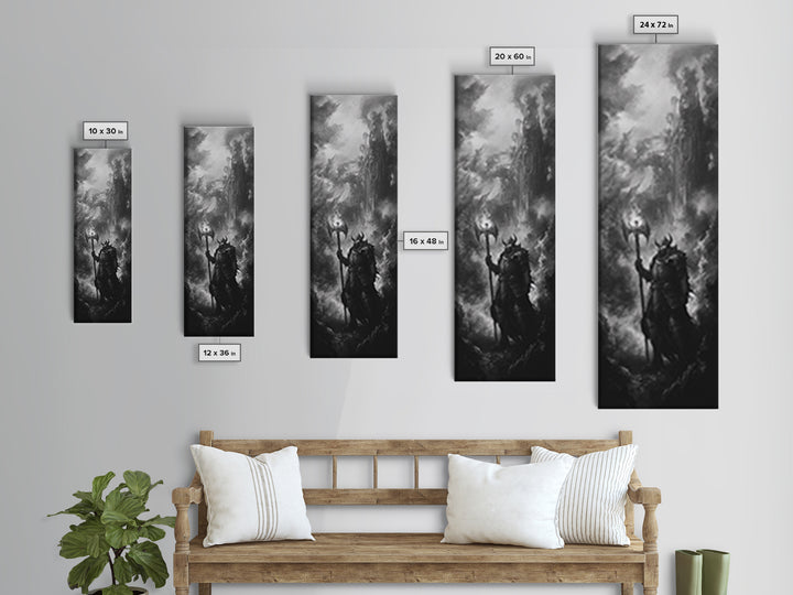 Black And White Dark Wizard Wall Art, Gothic Fantasy Canvas Print, Medieval Castle Decor, Moody Sorcerer Office Art Print