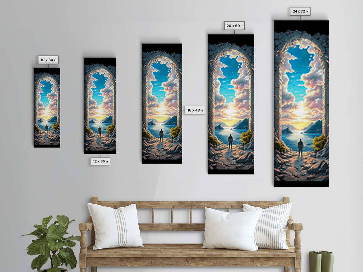 Ancient Stone Arch Opening To Sunlit Sea Wall Art, Fantasy Landscape Print, Coastal Decor, Living Room Wall Art Gift For Her