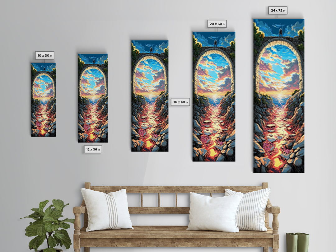 Sunset Ocean Through Ancient Stone Arch, Knight Silhouette Canvas Print, Coastal Fantasy Wall Art, Mediterranean Home Decor