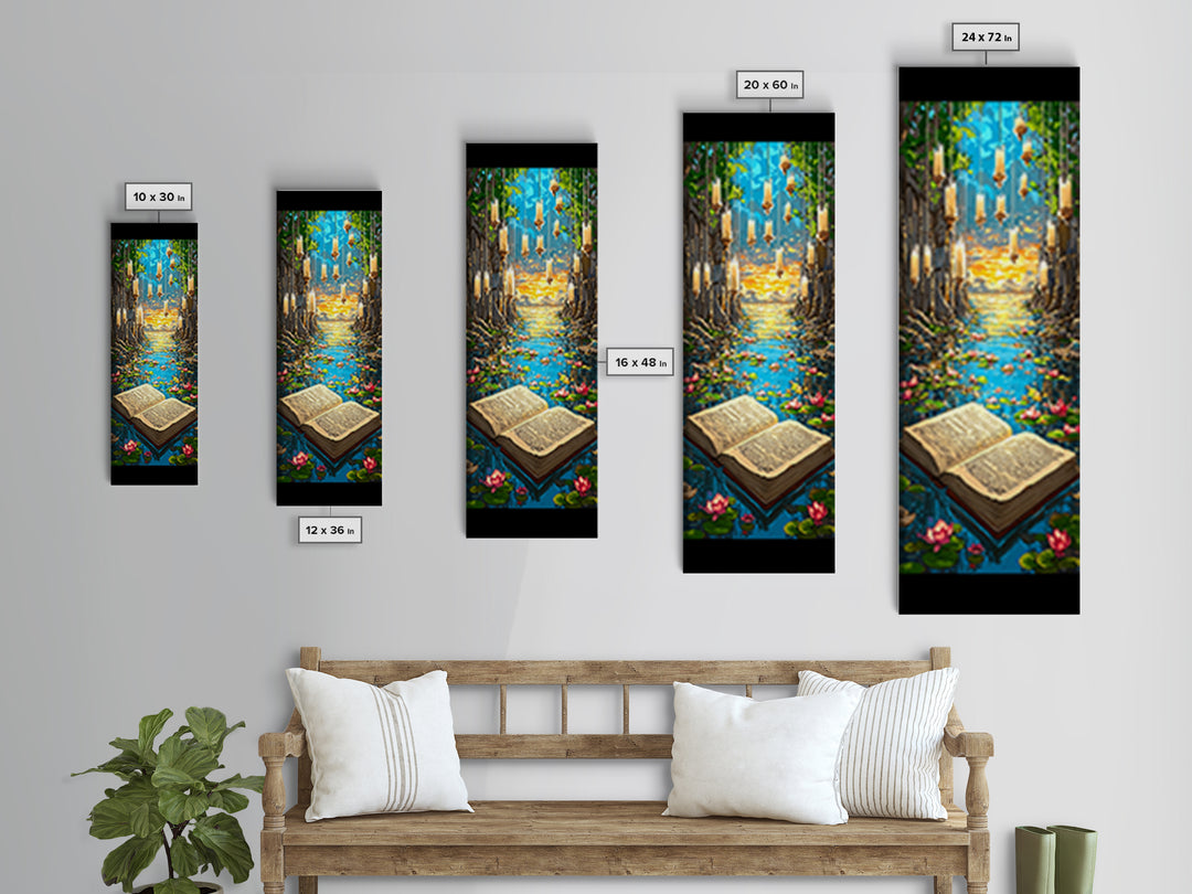 Open Book In Enchanted Lily Pond Wall Art, Magical Library Fantasy Canvas Print, Whimsical Reading Nook Decor Gift For Book Lover