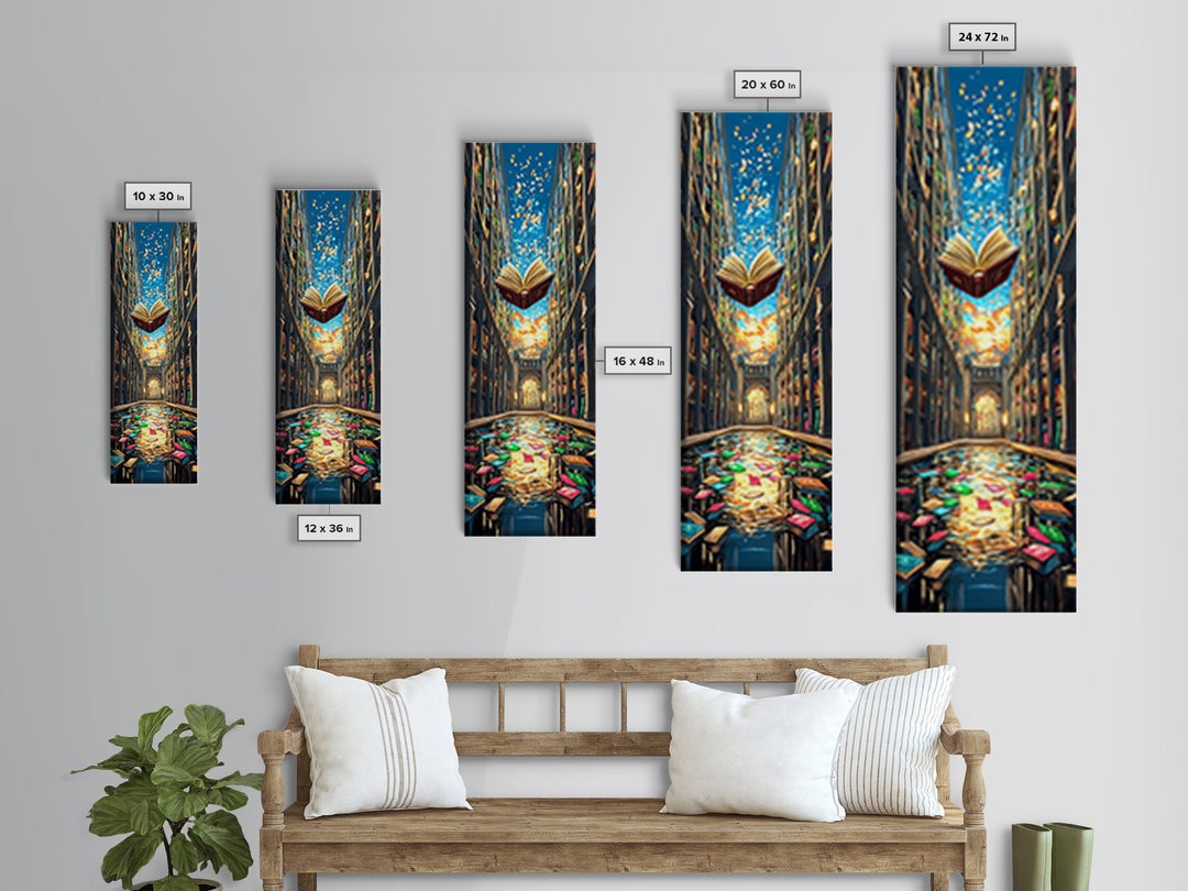 Floating Open Book In Enchanted Library Wall Art, Fantasy Reading Nook Decor, Book Lover Gift, Magical Home Decor Print Art