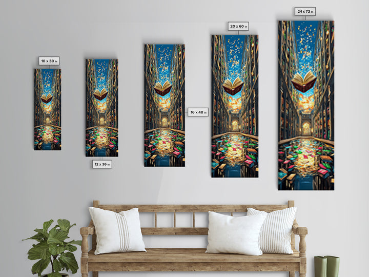 Floating Open Book In Enchanted Library Wall Art, Fantasy Reading Nook Decor, Book Lover Gift, Magical Home Decor Print Art