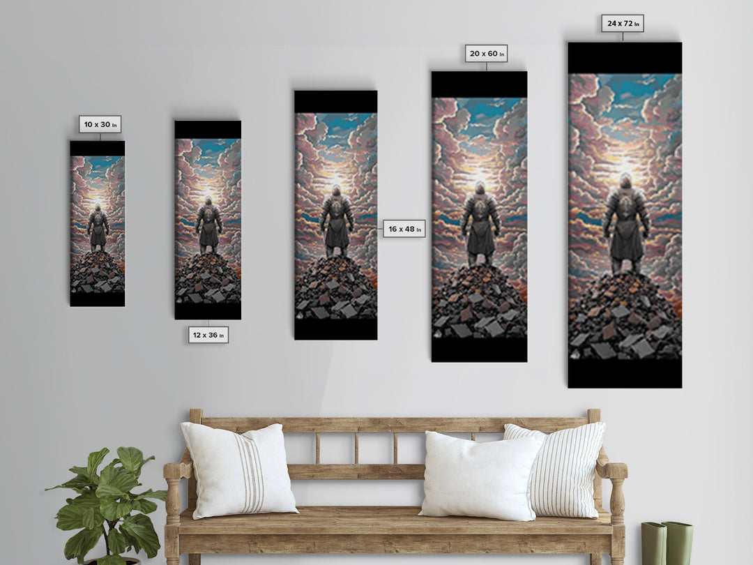 Armored Wanderer Above Cloud Sea Canvas Print, Dark Fantasy Wall Decor, Knight Artwork, Epic Adventure Gift For Him, Office Art
