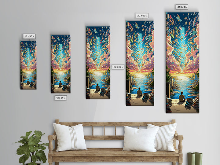 Boy Watching Books Fly Over Ocean Wall Art, Whimsical Sunset Seascape, Book Lover Gift, Colorful Coastal Home Decor Print
