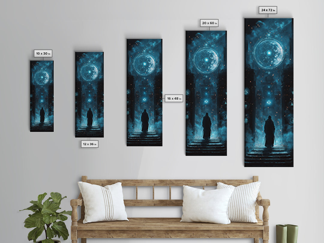 Lone Figure Before Glowing Cosmic Portal Canvas Print, Sci Fi Wall Art, Cyberpunk Decor, Futuristic Space Art For Gaming Room